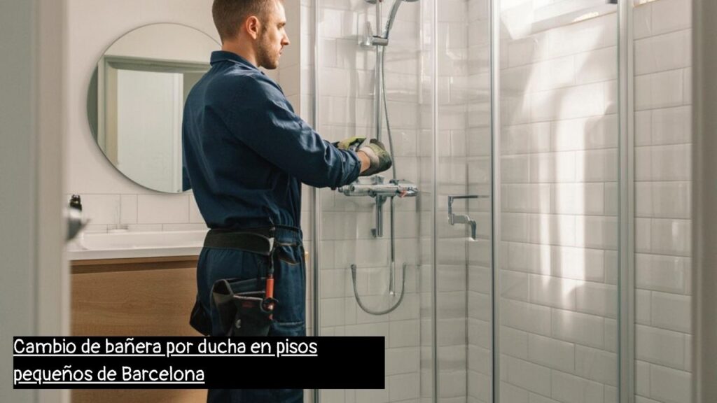 fontanero en Barcelona instalando una ducha en un baño pequeño