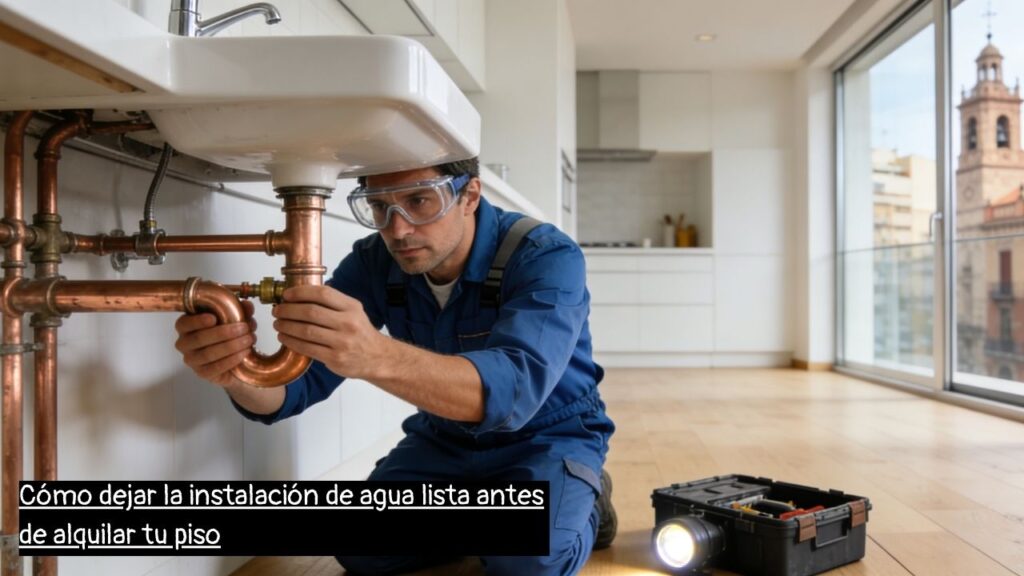 fontanero en Barcelona revisando la instalación de agua de un piso antes de alquilar