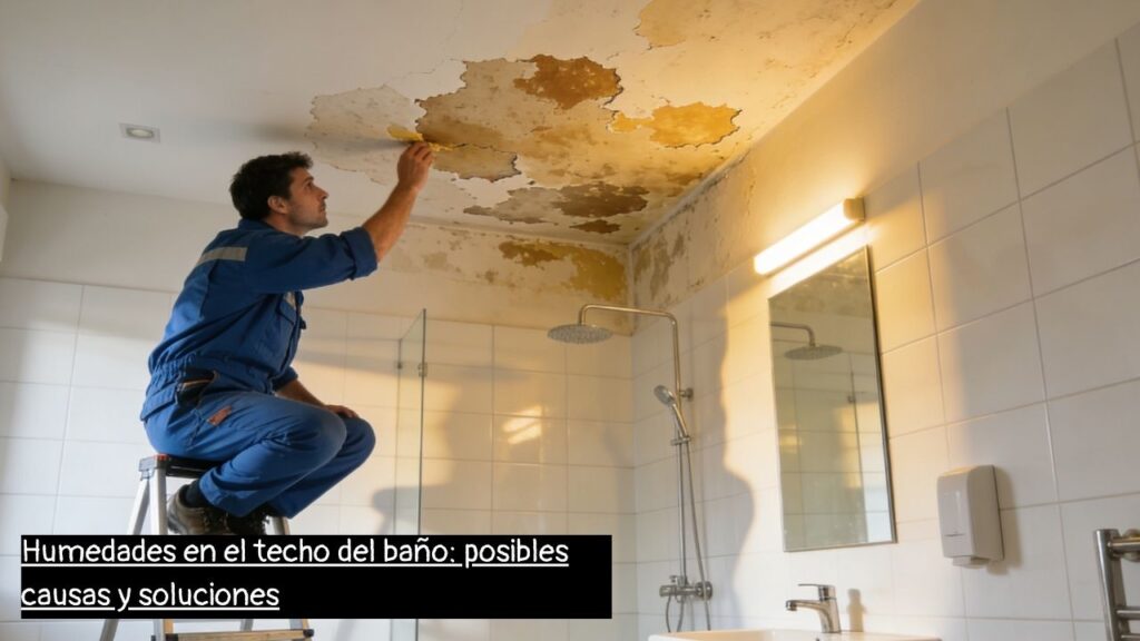 fontanero en Barcelona revisando humedades en el techo del baño
