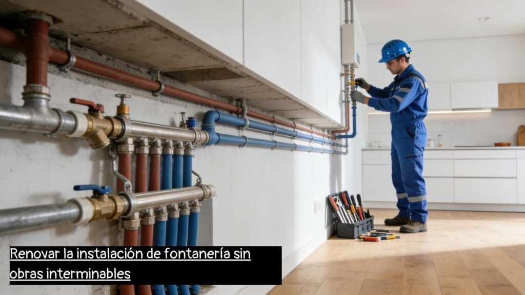 fontanero en Barcelona renovando una instalación de fontanería sin obras
