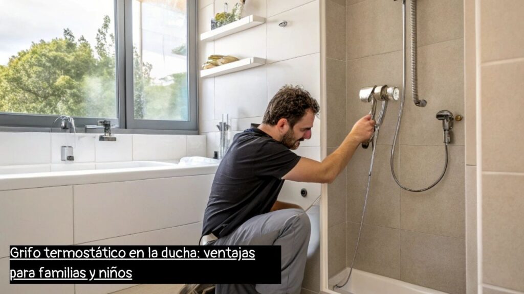 fontanero en Barcelona instalando un grifo termostático en una ducha familiar
