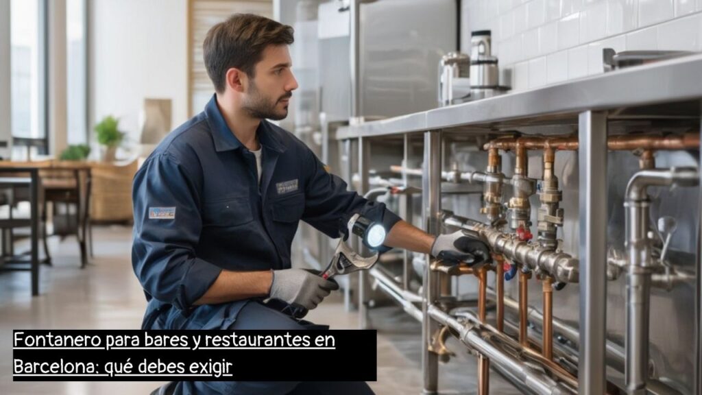 fontanero en Barcelona revisando tuberías en un restaurante