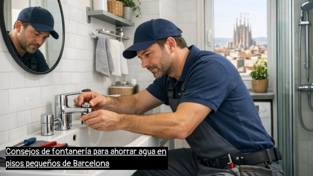 fontanero en Barcelona instalando grifería eficiente para ahorrar agua
