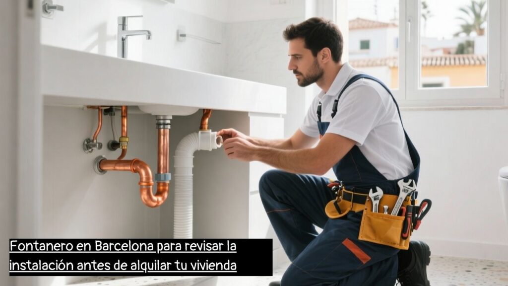fontanero en Barcelona inspeccionando tuberías antes de alquilar un piso