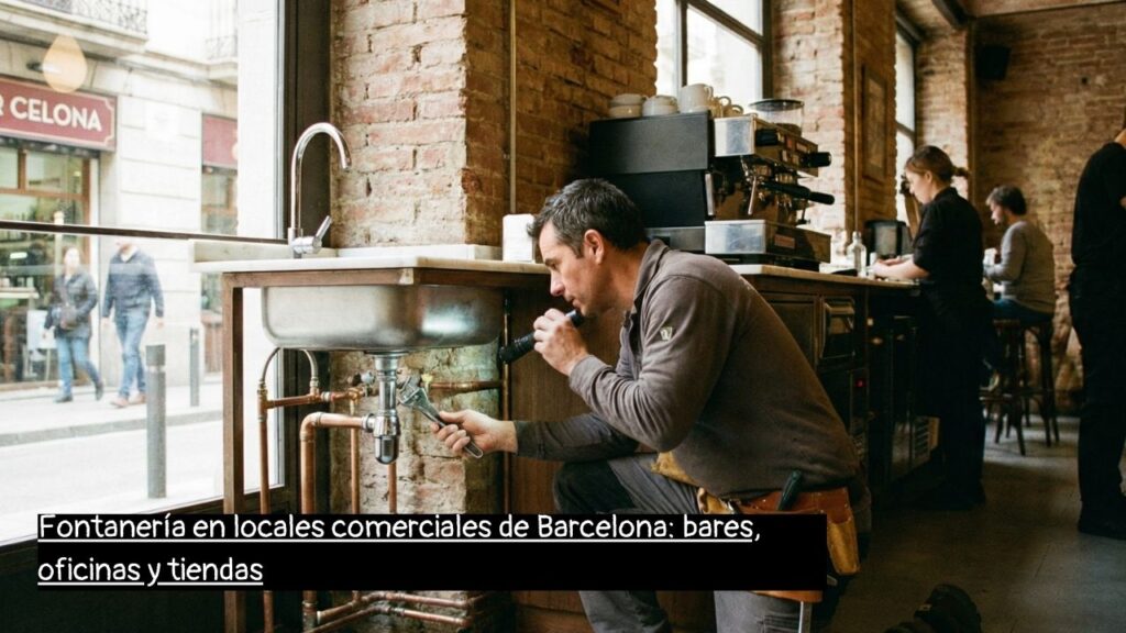 fontanero en Barcelona revisando tuberías en un local comercial