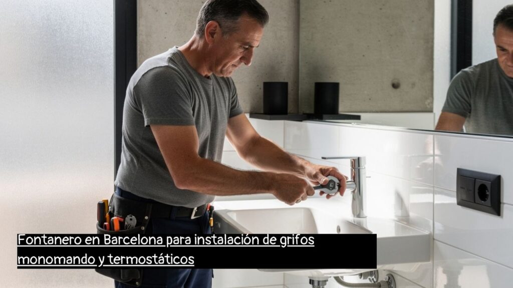 fontanero en Barcelona instalando un grifo monomando en un baño moderno