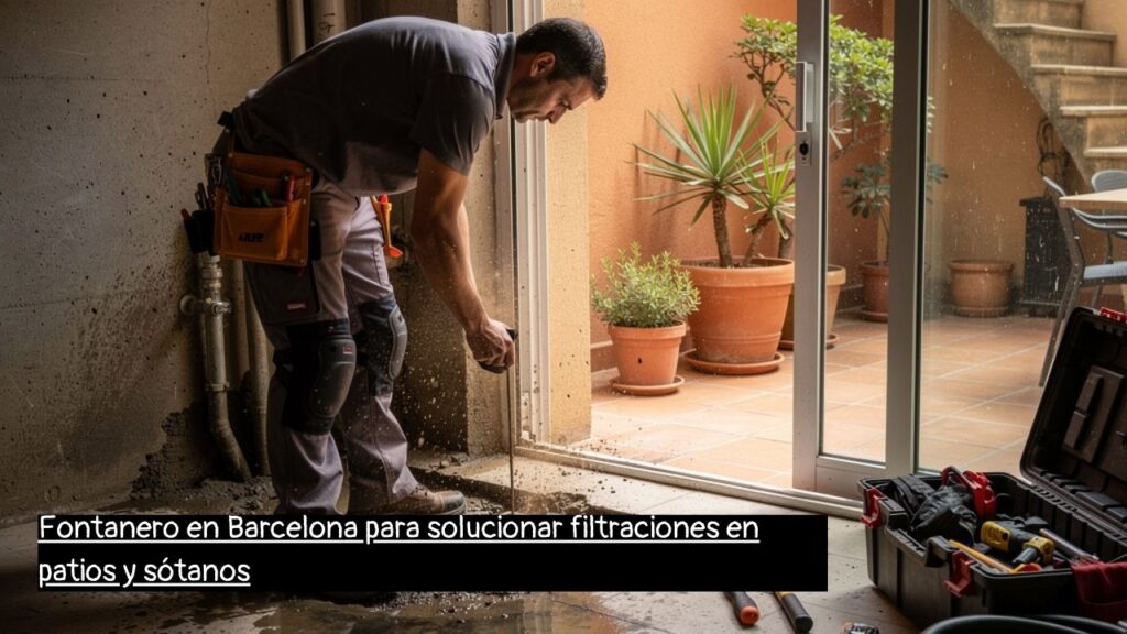 fontanero en Barcelona reparando filtración en un sótano