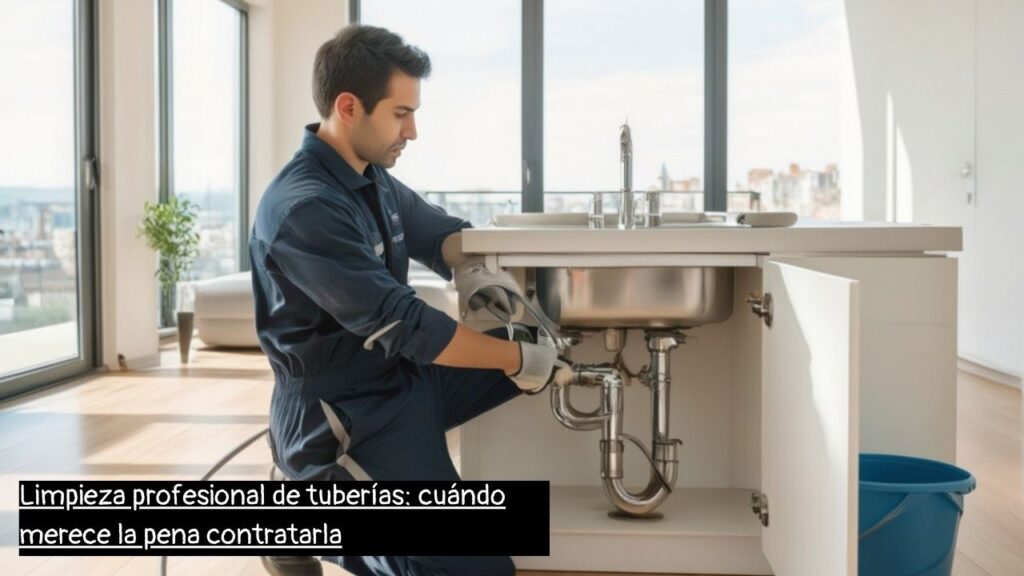 fontanero en Barcelona realizando una limpieza profesional de tuberías