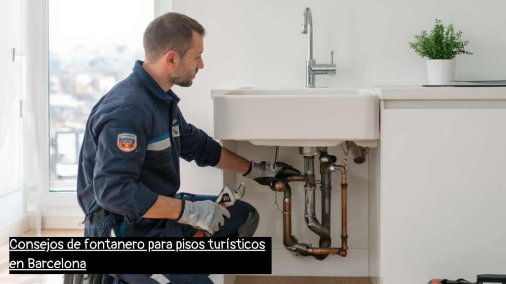 fontanero en Barcelona revisando la fontanería de un piso turístico