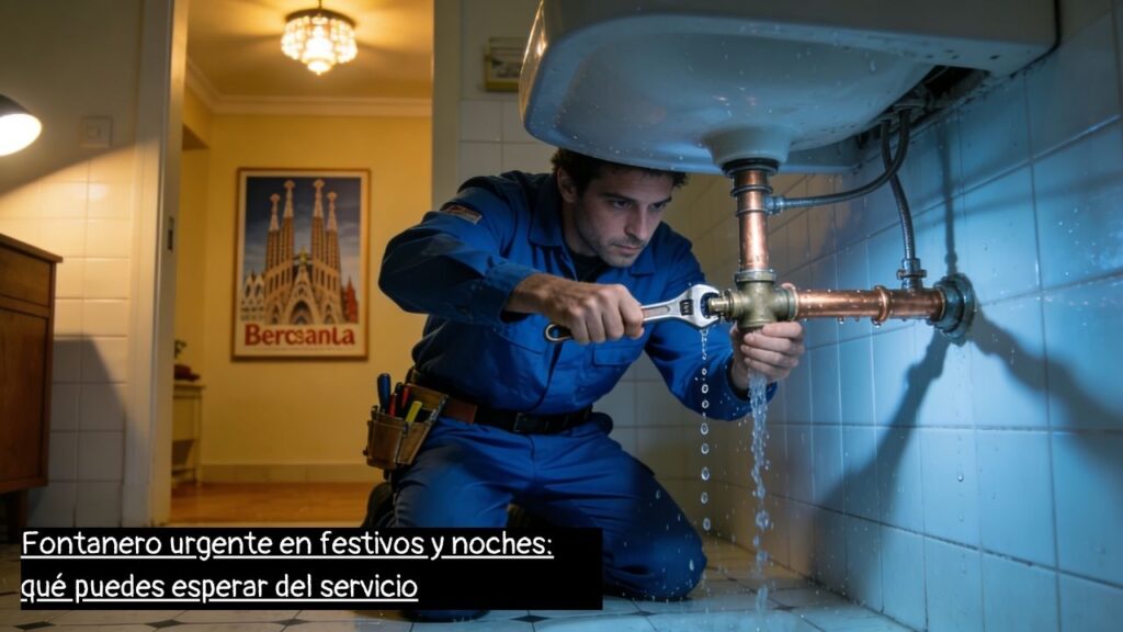fontanero urgente en Barcelona atendiendo una avería de agua por la noche