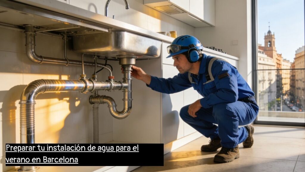 fontanero en Barcelona revisando una instalación de agua para el verano