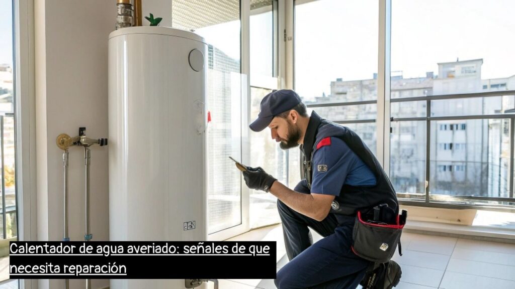 fontanero en Barcelona revisando un calentador de agua averiado
