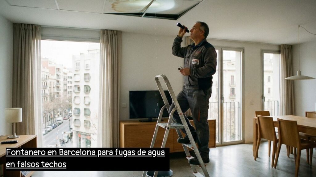 fontanero en Barcelona detectando una fuga de agua en un falso techo