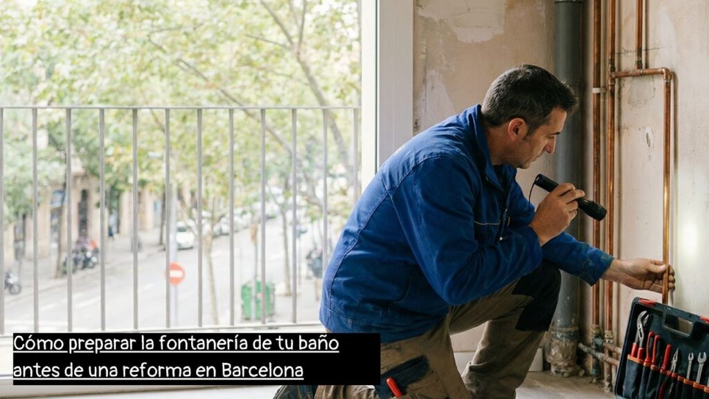 fontanero en Barcelona revisando la instalación de fontanería de un baño antes de una reforma
