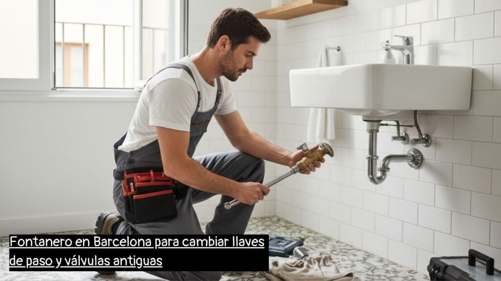 fontanero en Barcelona cambiando una llave de paso antigua en un piso