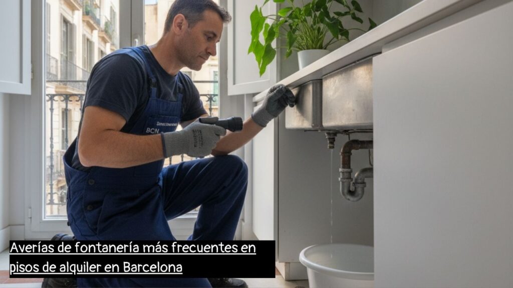 fontanero en Barcelona revisando una avería de agua en un piso de alquiler